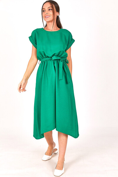 Women's Green Elastic Waist Tie Dress ARM-18Y001120 - 8