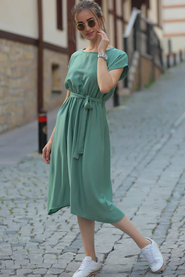 Women's Green Elastic Waist Tie Dress ARM-18Y001133 - 2