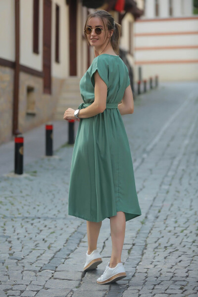 Women's Green Elastic Waist Tie Dress ARM-18Y001133 - 3