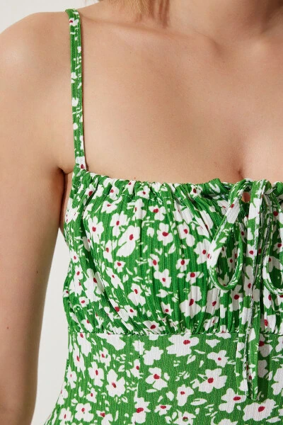 Women's Green Floral Print Summer Knit Dress with Slit CI00029 - 5