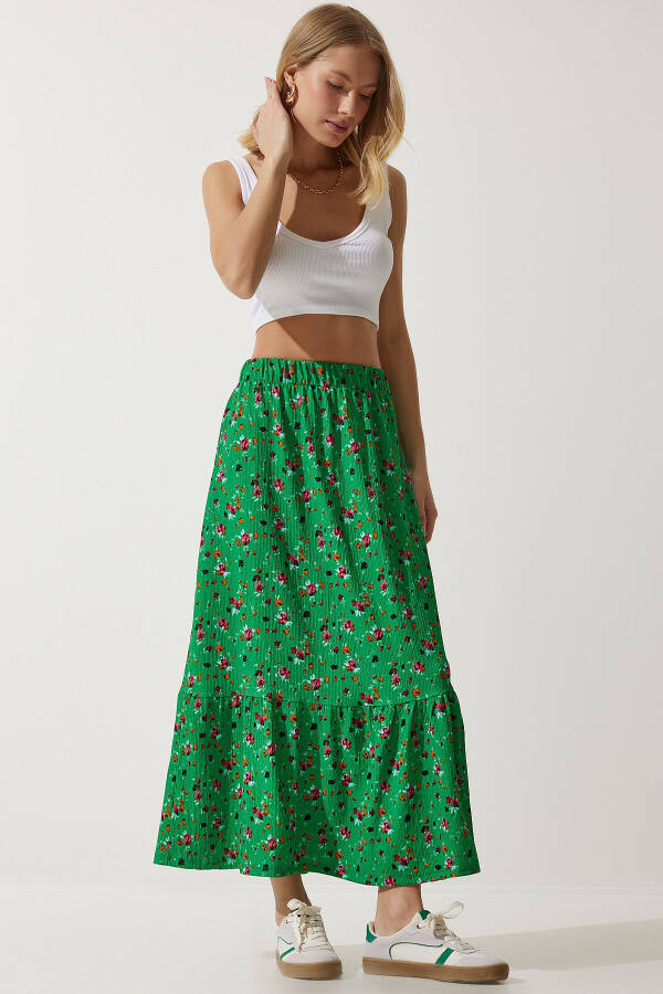 Women's Green Floral Ruffle Viscose Skirt DD01312 - 1