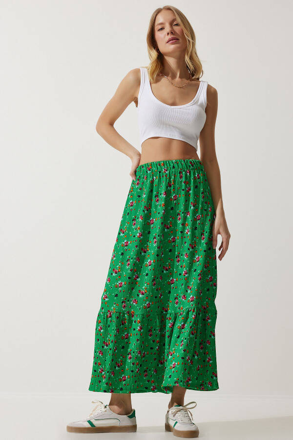 Women's Green Floral Ruffle Viscose Skirt DD01312 - 2