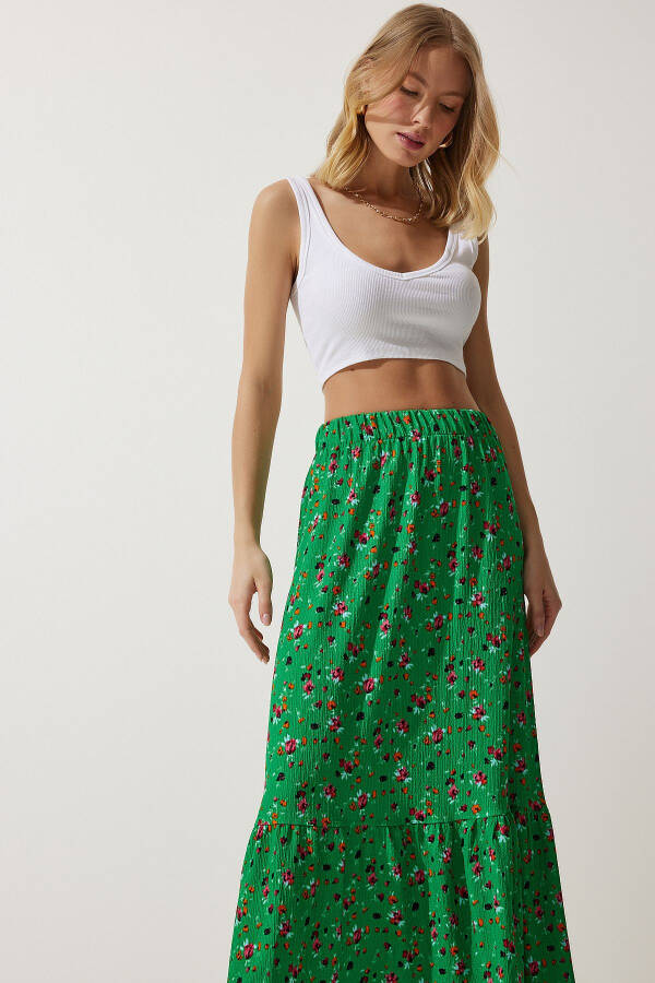 Women's Green Floral Ruffle Viscose Skirt DD01312 - 3