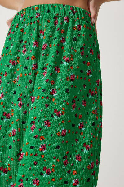 Women's Green Floral Ruffle Viscose Skirt DD01312 - 4