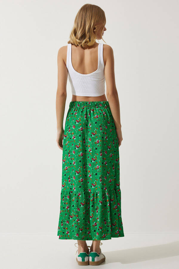 Women's Green Floral Ruffle Viscose Skirt DD01312 - 5
