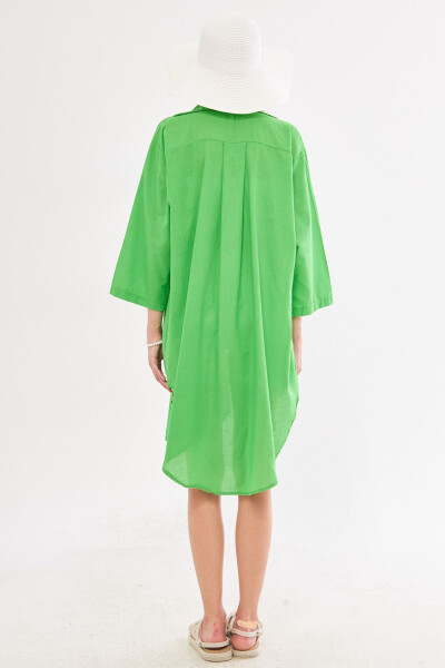 Women's Green Front-Tied Thin Linen Midi - 5