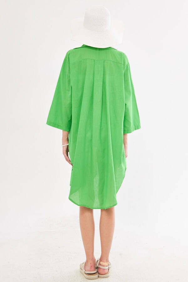 Women's Green Front-Tied Thin Linen Midi - 5