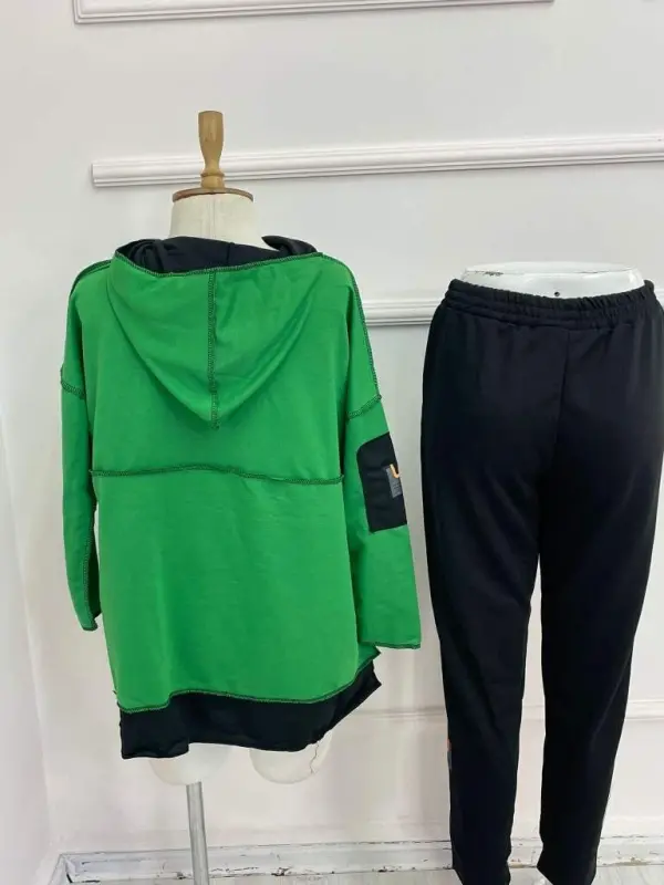 Women's Green Hooded Skirt Hem Detail Badge Two Piece Set - 7