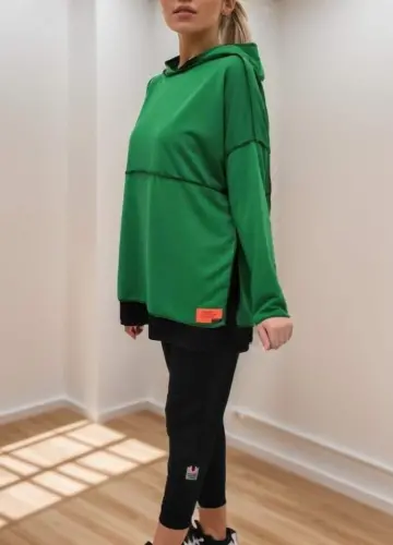 Women's Green Hooded Skirt Hem Detail Badge Two Piece Set - 9