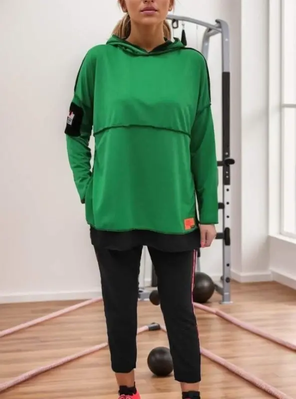 Women's Green Hooded Skirt Hem Detail Badge Two Piece Set - 10