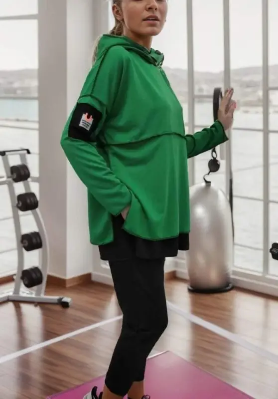 Women's Green Hooded Skirt Hem Detail Badge Two Piece Set - 11