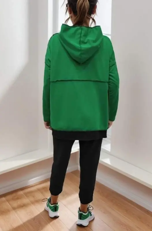 Women's Green Hooded Skirt Hem Detail Badge Two Piece Set - 12