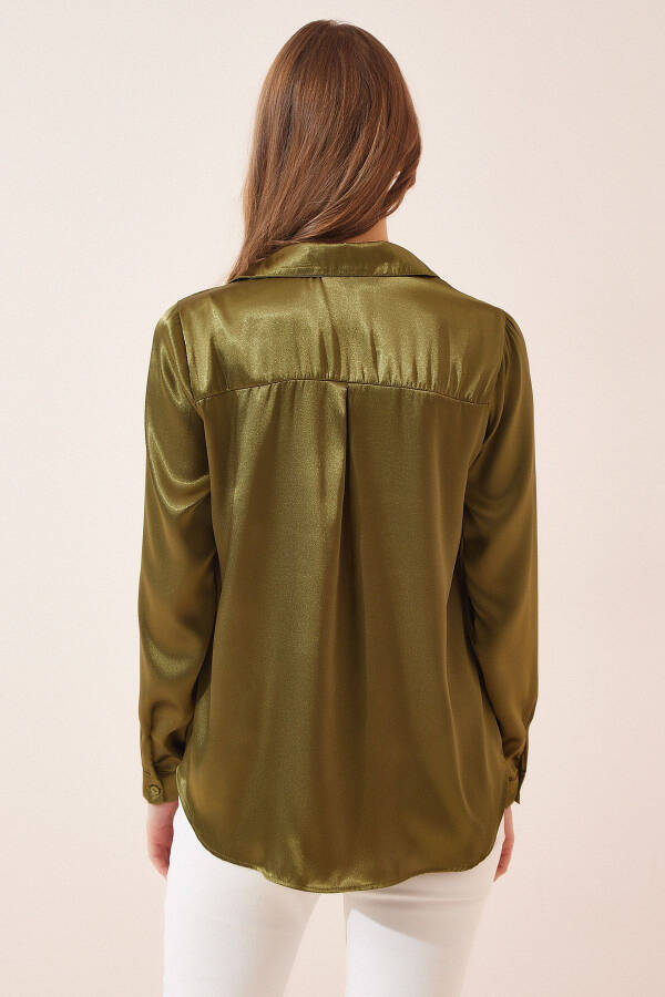 Women's Green Lightweight Flowy Satin Shirt DD00990 - 3
