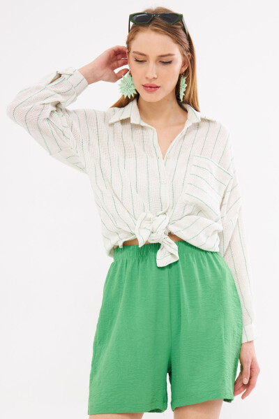 Women's Green Long-Sleeve Pocket Detailed Pleated Back Top 