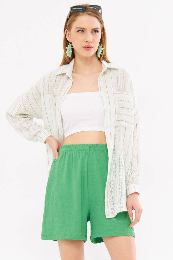 Women's Green Long-Sleeve Pocket Detailed Pleated Back Top - 2