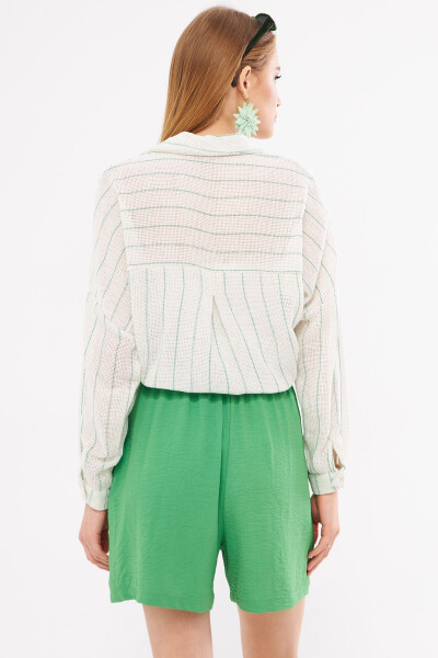 Women's Green Long-Sleeve Pocket Detailed Pleated Back Top - 6