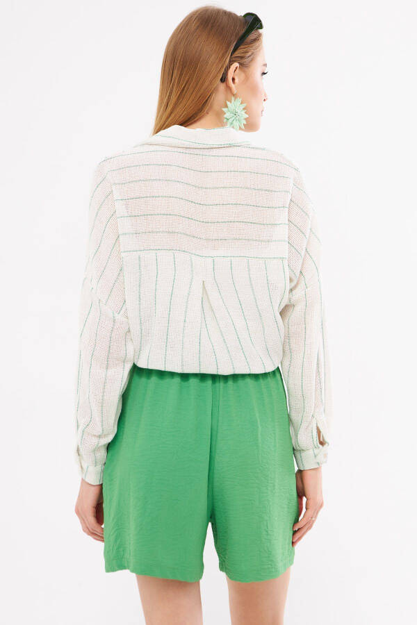 Women's Green Long-Sleeve Pocket Detailed Pleated Back Top - 6