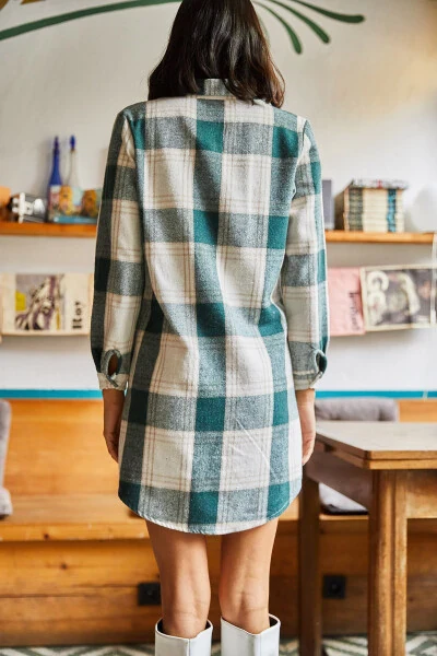 Women's Green Lumberjack Thick Plaid Tunic Dress ELB-19000836 - OLALOOK (1)