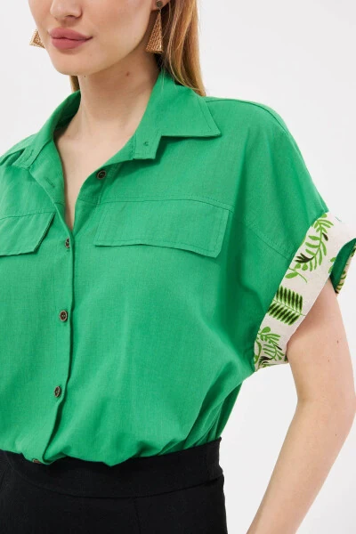 Women's Green Oversized Double Sleeve Detail Blouse ARM- - 3