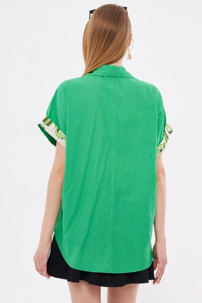 Women's Green Oversized Double Sleeve Detail Blouse ARM- - 6