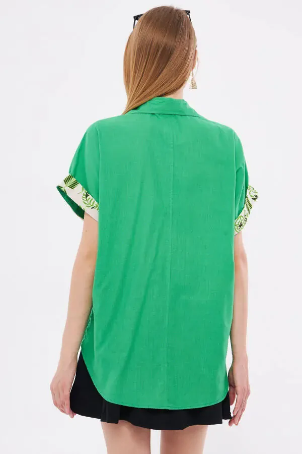 Women's Green Oversized Double Sleeve Detail Blouse ARM- - 6