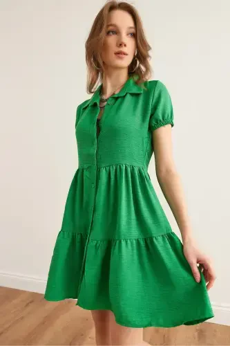 Women's Green Patchwork Shirt Dress DRS-19002358-Grn - 1