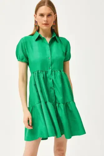 Women's Green Patchwork Shirt Dress DRS-19002358-Grn - OLALOOK (1)