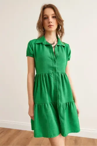 Women's Green Patchwork Shirt Dress DRS-19002358-Grn - 3