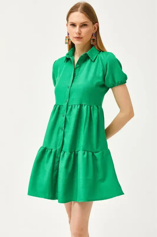 Women's Green Patchwork Shirt Dress DRS-19002358-Grn - 4