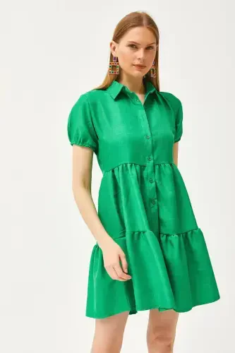 Women's Green Patchwork Shirt Dress DRS-19002358-Grn - 5