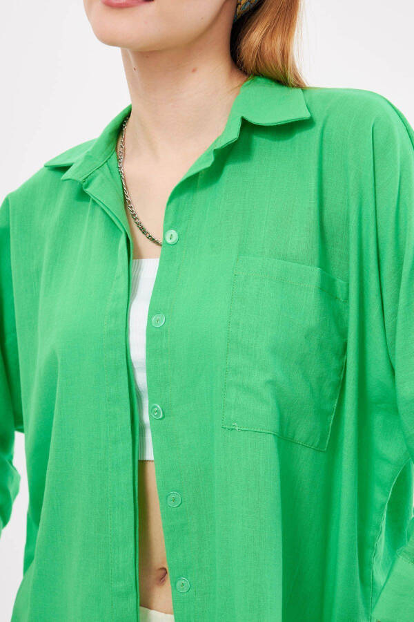 Women's Green Pocket Loose Linen Shirt ARM-21Y001035 - 4