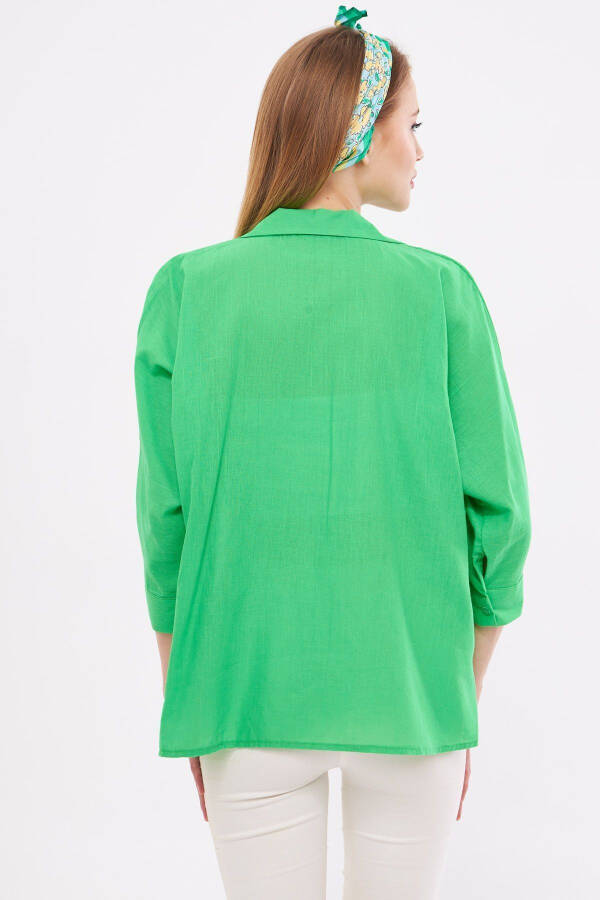 Women's Green Pocket Loose Linen Shirt ARM-21Y001035 - 6