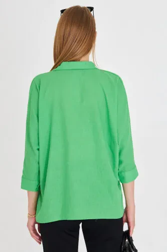 Women's Green Pocket Loose Linen Shirt ARM-21Y001035 - 6