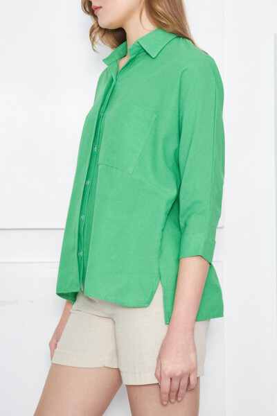 Women's Green Pocket Loose Linen Shirt ARM-21Y001035 - 8