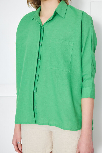 Women's Green Pocket Loose Linen Shirt ARM-21Y001035 - 9