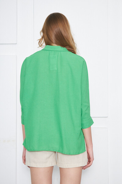 Women's Green Pocket Loose Linen Shirt ARM-21Y001035 - 10