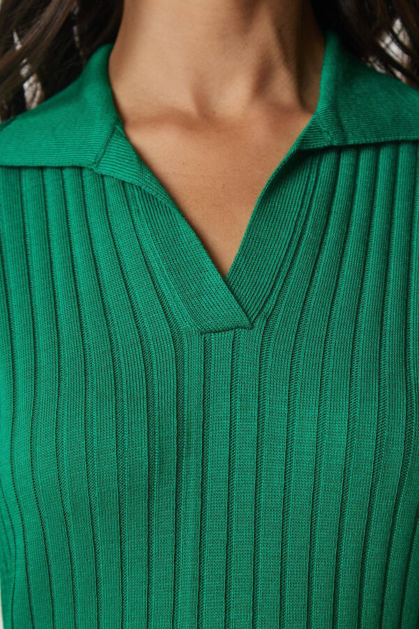 Women's Green Polo Neck Ribbed Knit Sweater BV00011 - 4