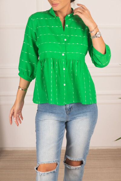 Women's Green Ruched Quarter Sleeve Shirt ARM-24K001003 - 3