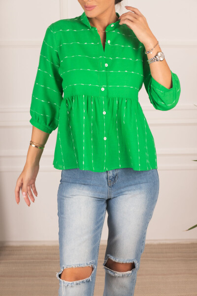 Women's Green Ruched Quarter Sleeve Shirt ARM-24K001003 - 7