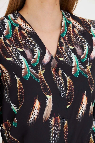 Women's Green Short Sleeve Elastic Patterned Shirt ARM-25 - 4