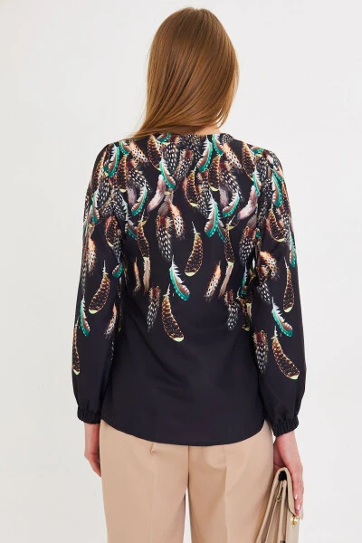 Women's Green Short Sleeve Elastic Patterned Shirt ARM-25 - 5