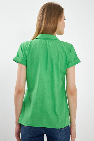 Women's Green Short Sleeve Linen Blouse ARM-24Y001038 - 4
