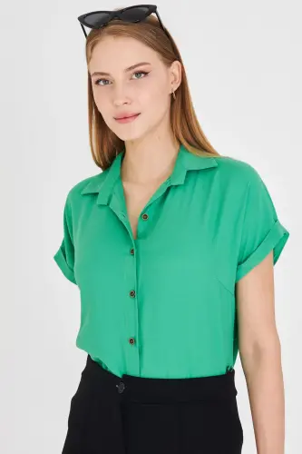 Women's Green Short Sleeve Shirt ARM-19Y001065-Green - 1