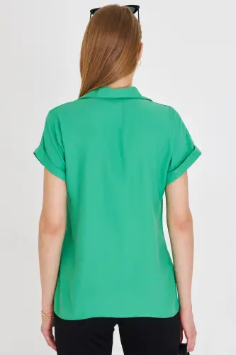Women's Green Short Sleeve Shirt ARM-19Y001065-Green - 5