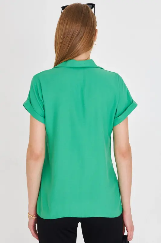 Women's Green Short Sleeve Shirt ARM-19Y001065-Green - 5