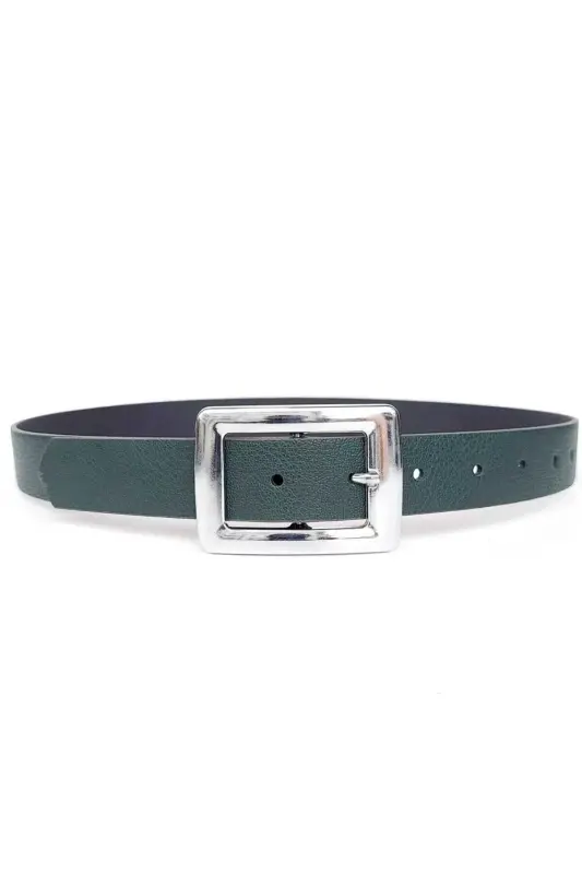 Women's Green Silver Buckle Belt-Green - KEMERIX