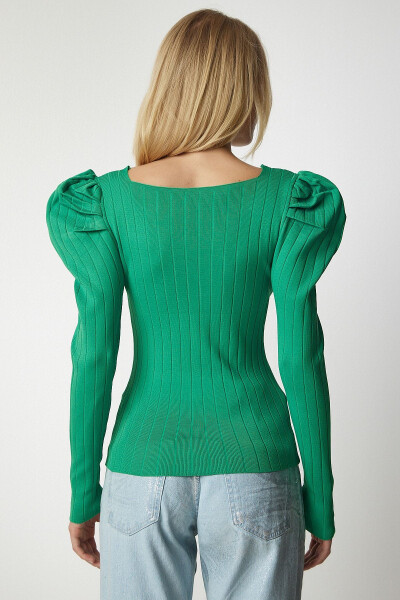 Women's Green Square Neck Ribbed Knit Blouse YY00159 - 6
