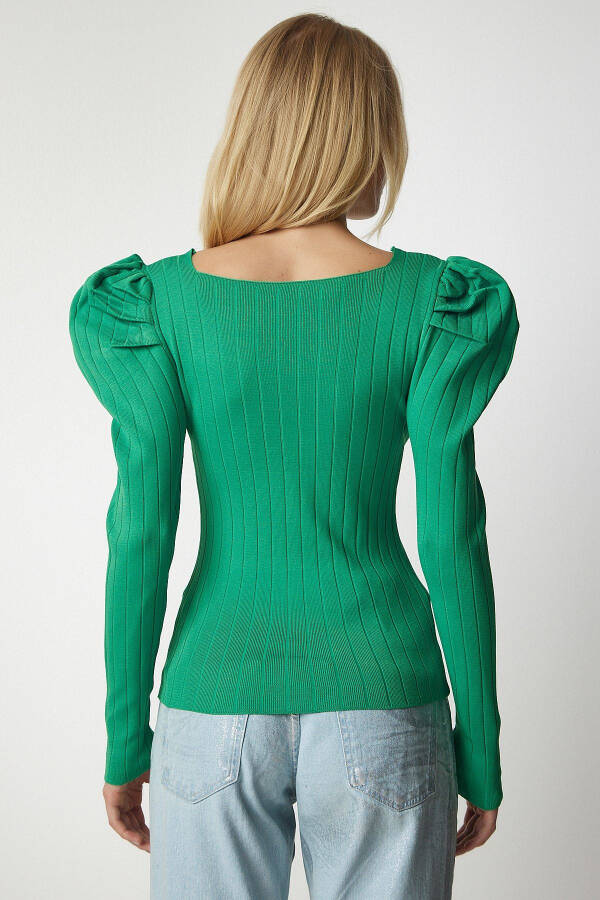 Women's Green Square Neck Ribbed Knit Blouse YY00159 - 6