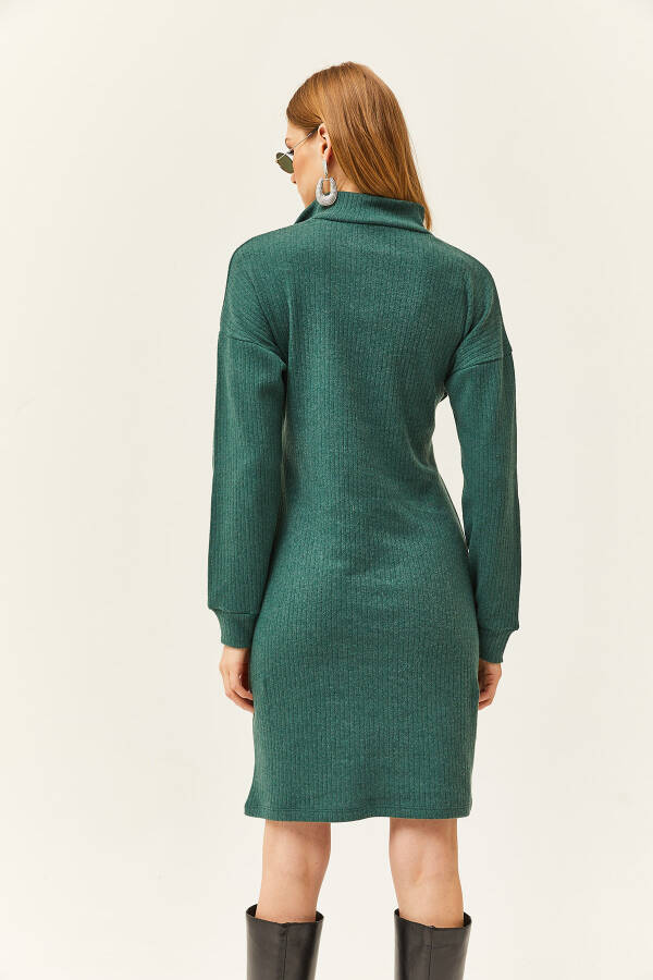 Women's Green Stand Collar Zippered Oversized Dress ELB-19002023 - 4