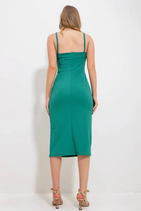 Women's Green Strapless Dress with Slit Detail ALC-X11800 - 3